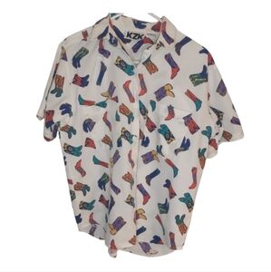 KZK Vintage 90s Western Riding Shirt Cowboy Boots Size M 100% Cotton